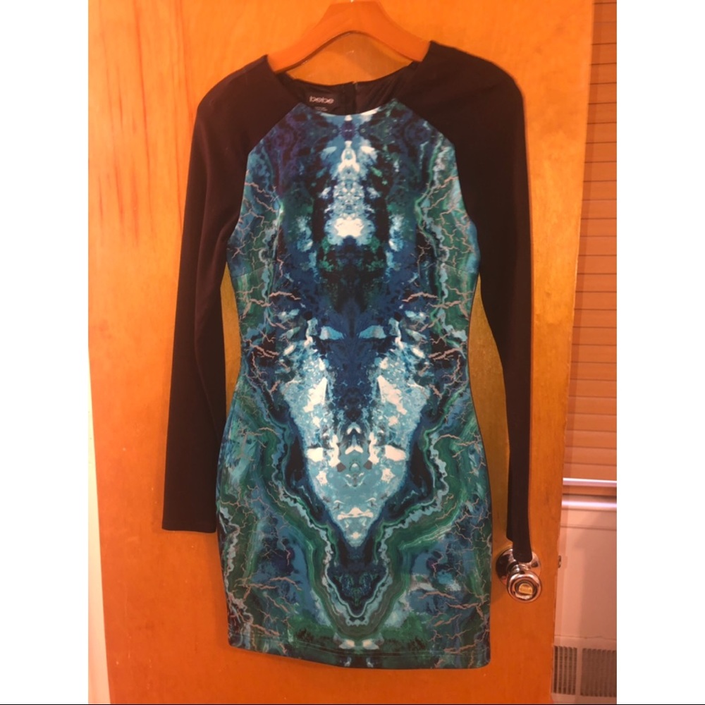 Blue and green patterned Bebe dress
